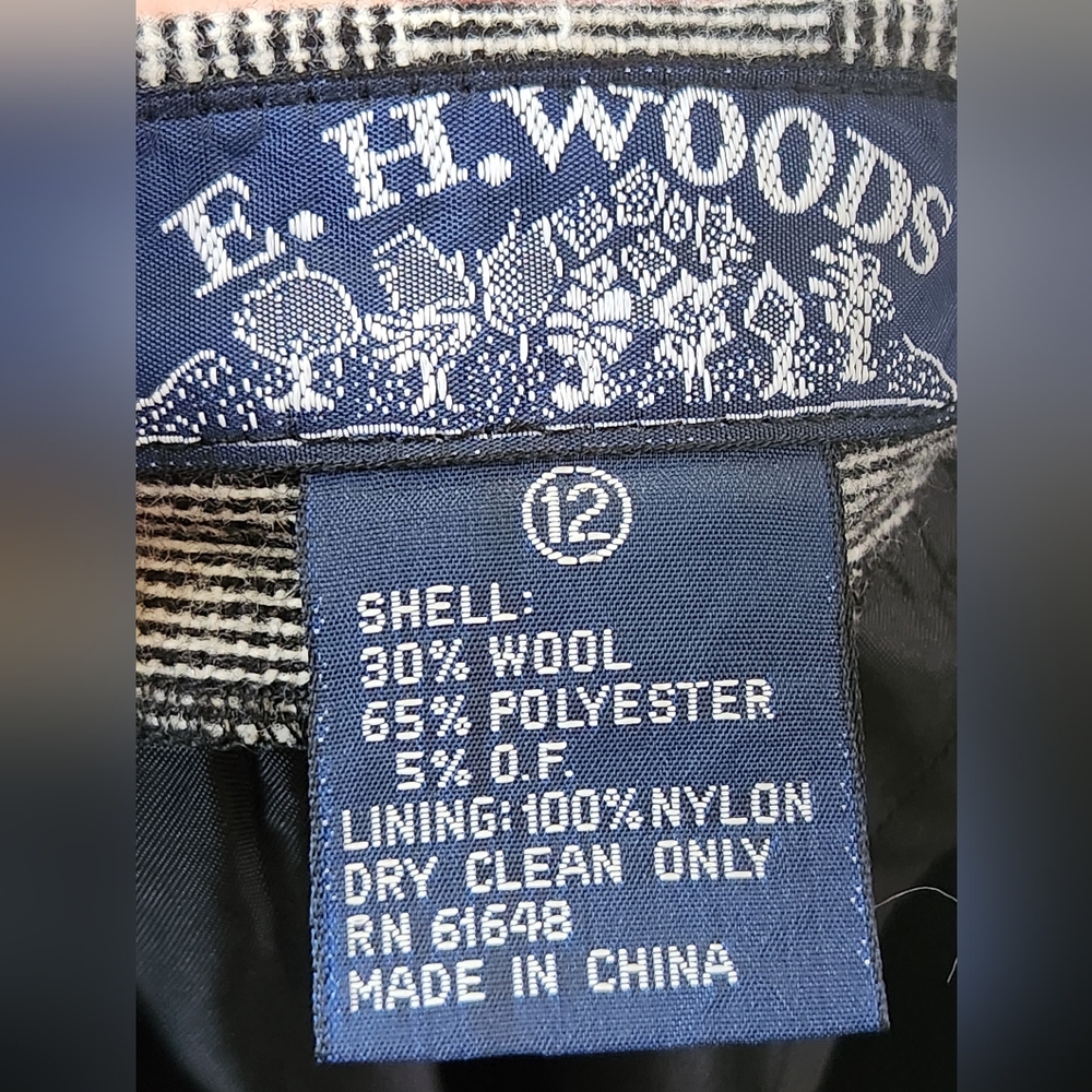 Vintage E.H. Woods Straight Pencil Skirt Women's Plaid Wool Blend Black White 12 - Picture 2 of 8